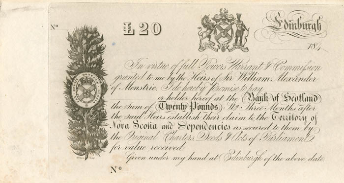 Bank of Scotland - 1840's dated £20 British Pounds Note